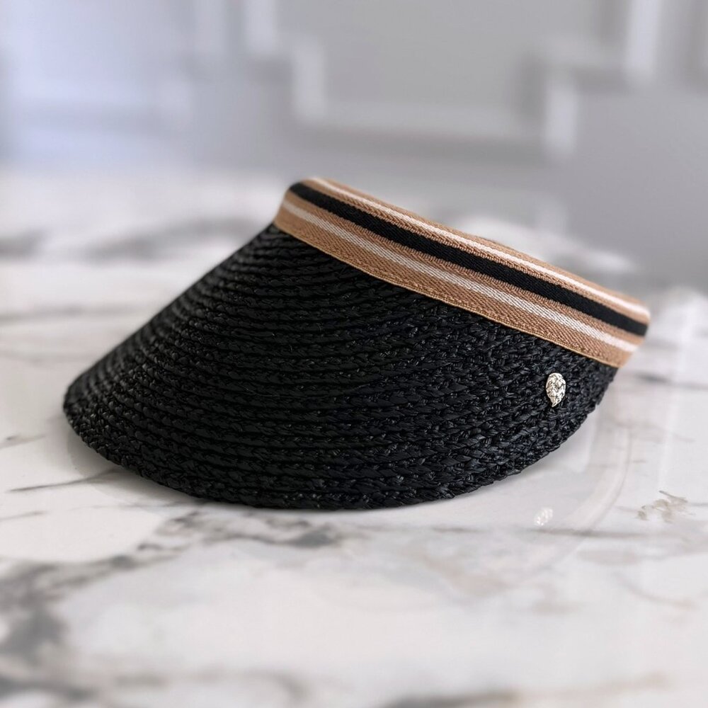 NWT - Helen Kaminski Bianca Visor - Charcoal w/ Black Stirpe👒